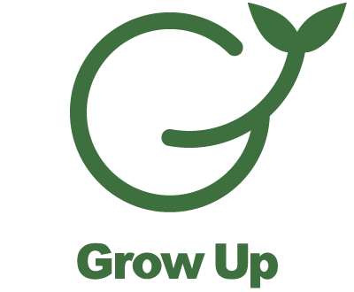 税理士法人GrowUp ロゴ（発芽した種子と笑顔のGマーク）